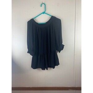 Zara Basic Size S Womens Top Black Scoop Neck 3/4 Sleeve Ruffle Bottom